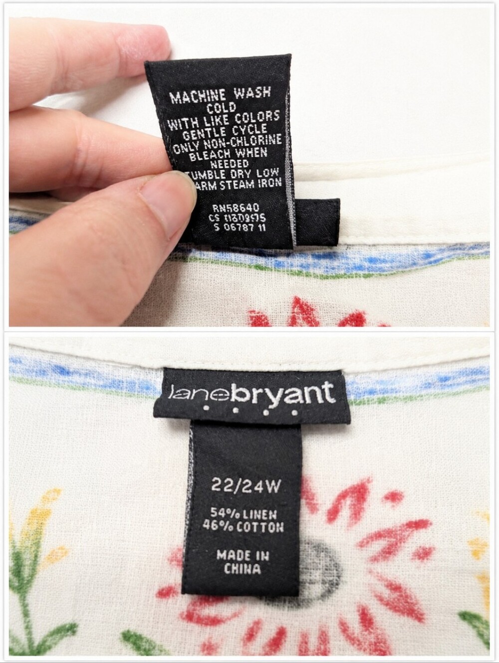 Lane Bryant Embellished Floral Graphic Linen Button Down Shirt OOAK 22/24 - Picture 12 of 12